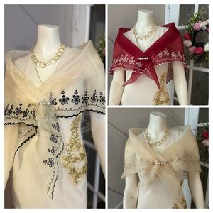 Filipiniana Alampay (Free size S-XL) Chic Sheer Shawl with Floral Embroidery